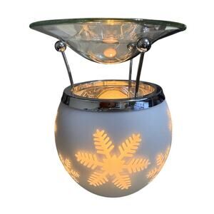 Slatkin & Co. Dancing Tea Light Glass Oil/Wax Warmer White Snowflake 3pc